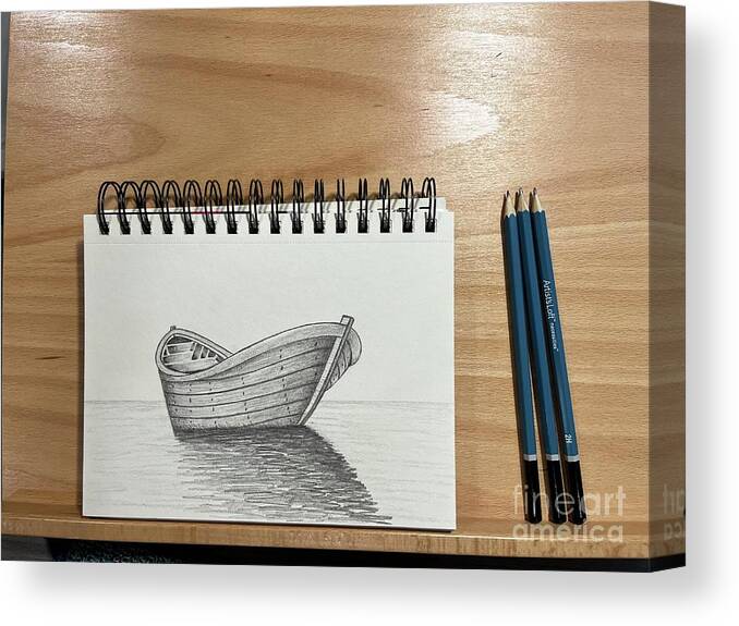  Canvas Print featuring the drawing Day 130 Boat Sketch by Donna Mibus