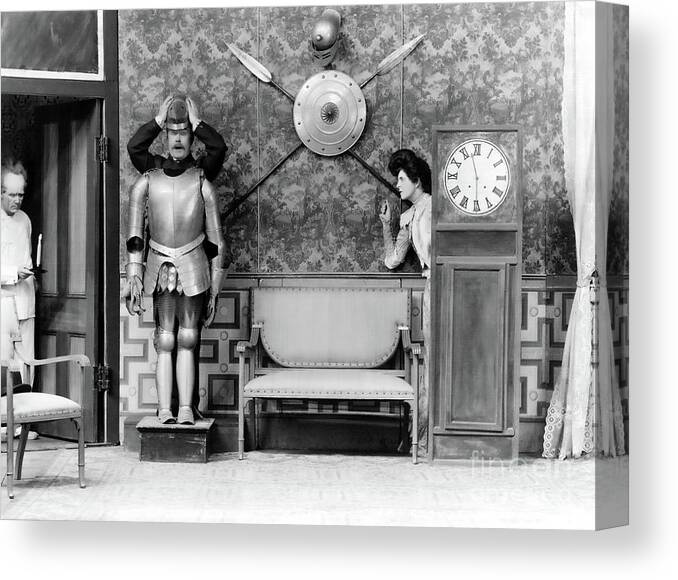 Silent Comedy Canvas Print featuring the photograph Early Biograph Bedroom Farce from the 1900s by Sad Hill - Bizarre Los Angeles Archive