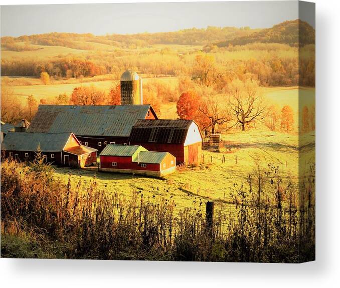 Barns Canvas Print featuring the photograph Early Morning Light on the Farm by Lori Frisch