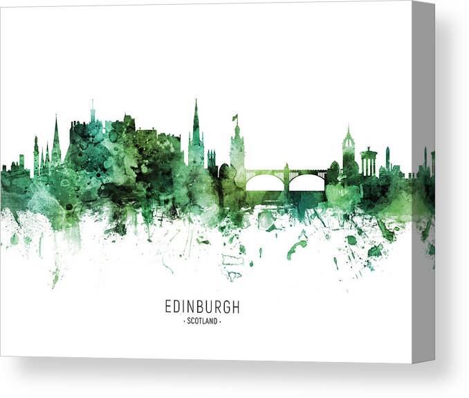 Edinburgh Canvas Print featuring the digital art Edinburgh Scotland Skyline #82 by Michael Tompsett