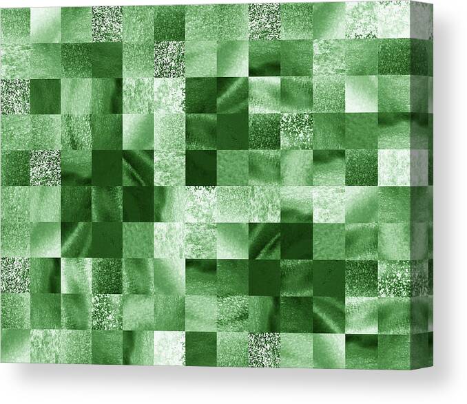 Quilt Canvas Print featuring the painting Emerald Green Watercolor Squares Art Mosaic Quilt by Irina Sztukowski