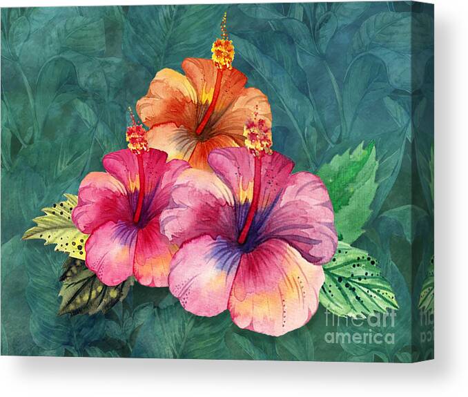 Hibiscus Canvas Print featuring the digital art Exotic Hawaiian Hibiscus by J Marielle