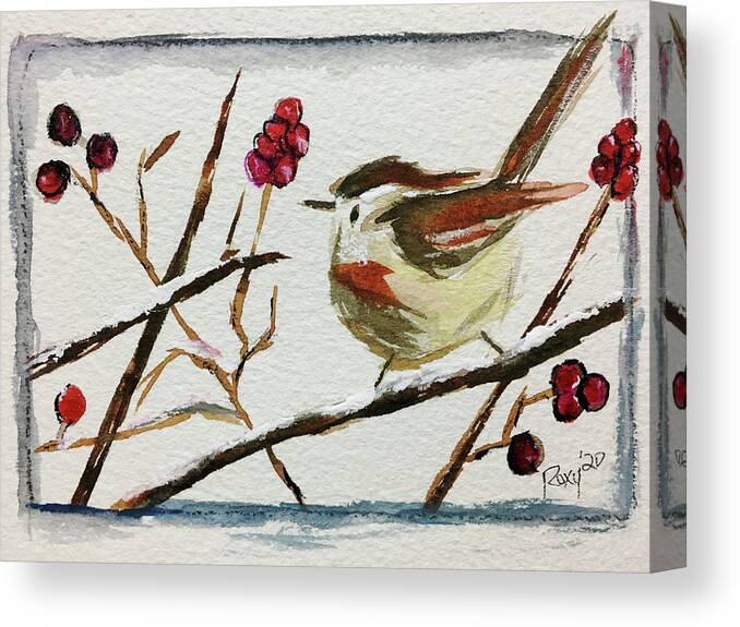 Fairy Wren Canvas Print featuring the painting Fairy with Berries by Roxy Rich