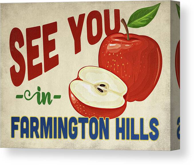 Farmington Hills Canvas Print featuring the digital art Farmington Hills Michigan Apple - Vintage by Flo Karp