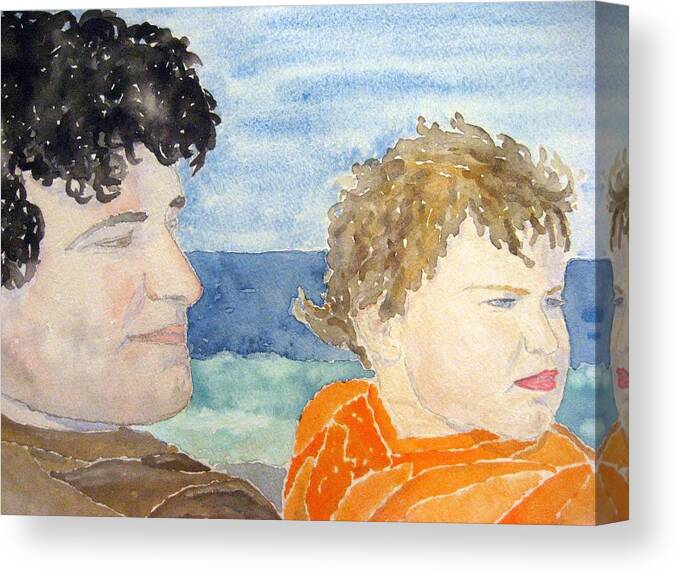 Watercolor Canvas Print featuring the painting Father and Son by John Klobucher