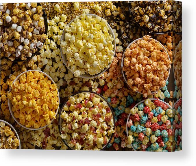 Nut Canvas Print featuring the photograph Favorite popcorn toppings, from maple bacon to Hot and Spicy by LauriPatterson