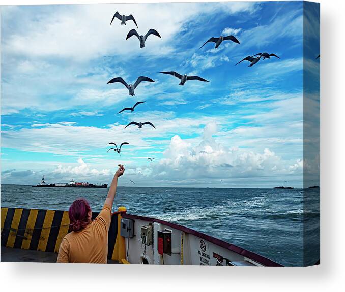 Galveston Canvas Print featuring the photograph Ferry Ride by Jerry Connally