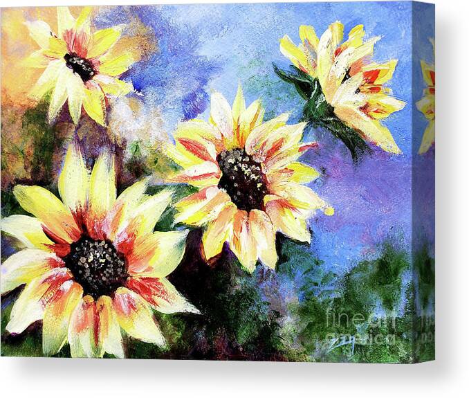 Helianthus Annuus Canvas Print featuring the painting Finding the Sun Flowers by Zan Savage
