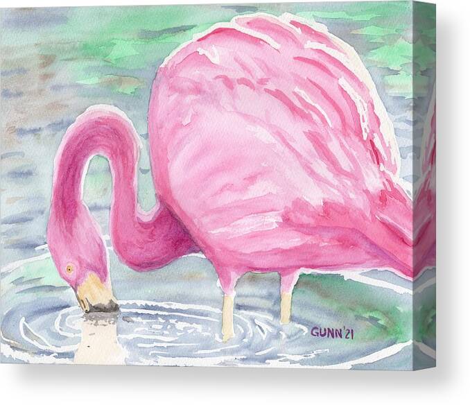 Flamingo Canvas Print featuring the painting Flamingo in Rippled Water by Katrina Gunn