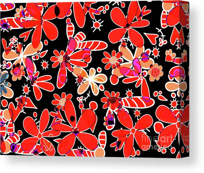 Flower Field Canvas Print featuring the digital art Flower Field in Shades of Red and Orange by Patricia Awapara