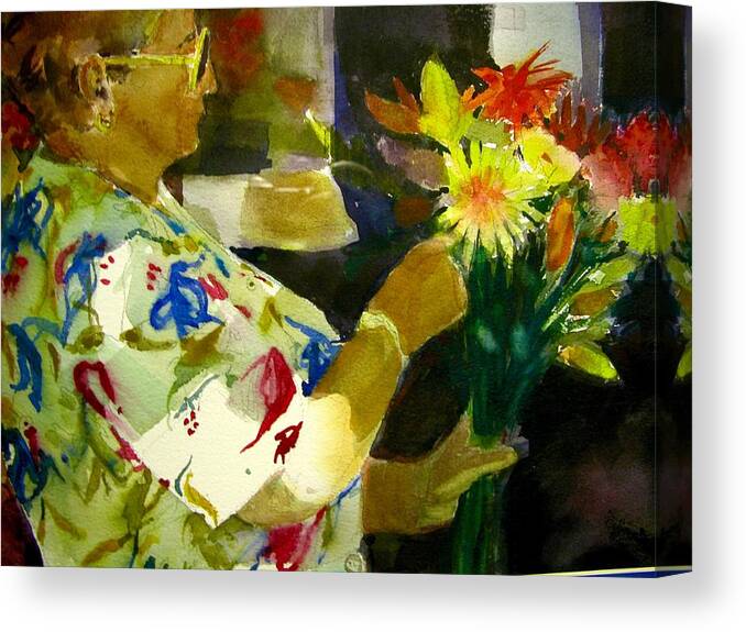 Walt Maes Canvas Print featuring the painting Flower Lady by Walt Maes