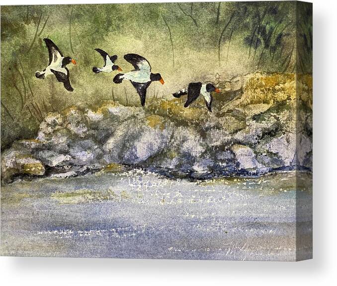 Birds Canvas Print featuring the painting Flying Low by Marilyn Zalatan
