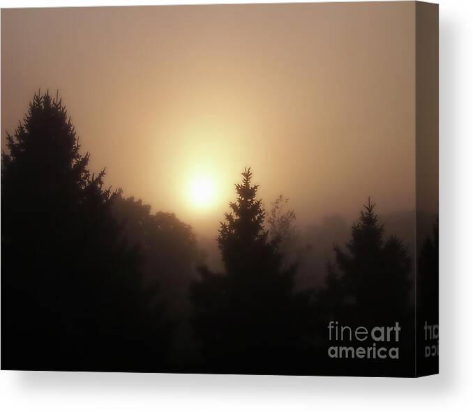 Sunrise Canvas Print featuring the photograph Foggy Sunrise by Phil Perkins