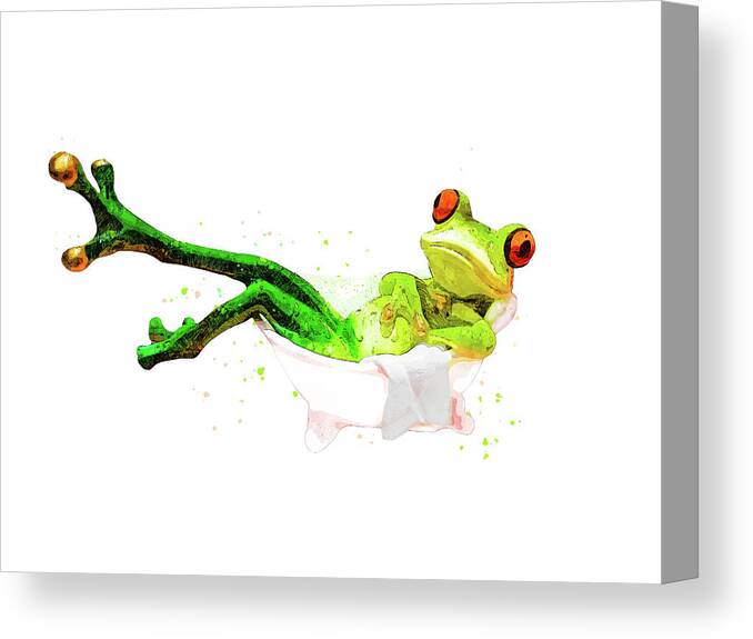 Frog Canvas Print featuring the mixed media Francesca the Bathing Frog by Pamela Williams