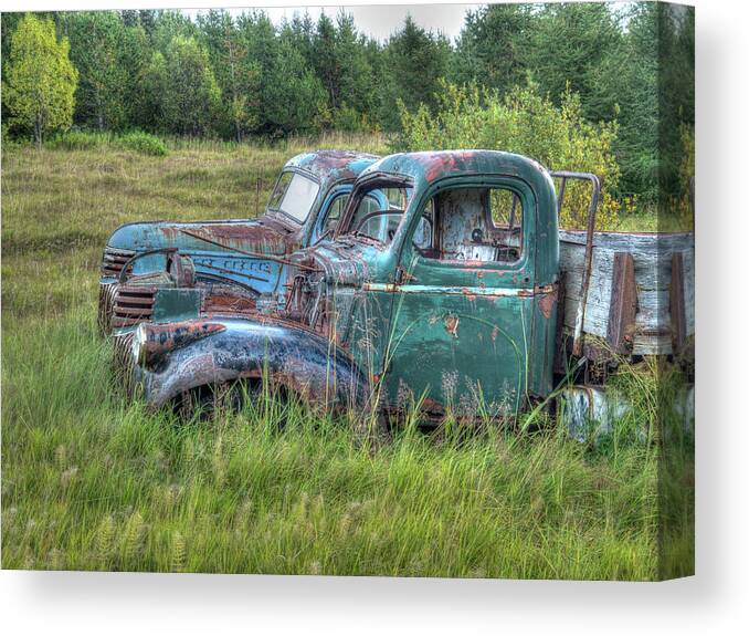Ford Chevy Canvas Print featuring the photograph Friends in Retirement by Kristia Adams