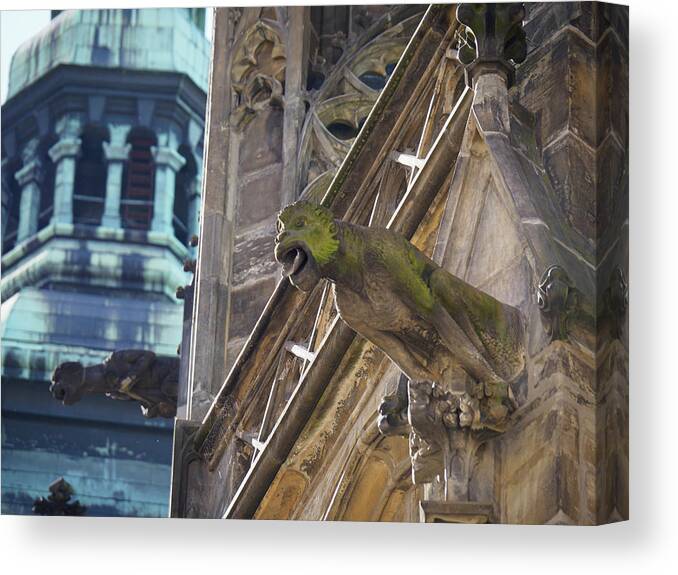 Czech Republic Canvas Print featuring the photograph Gargoyle Saint Vitus Cathedral by Mary Lee Dereske