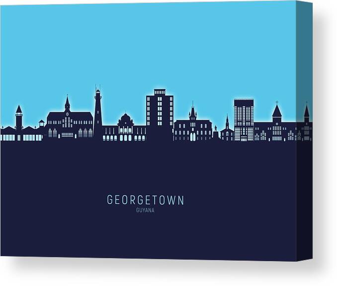 Georgetown Canvas Print featuring the digital art Georgetown Guyana Skyline #05 by Michael Tompsett