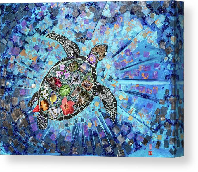 Turtle Canvas Print featuring the painting Go With the Flow by Kim Sowa