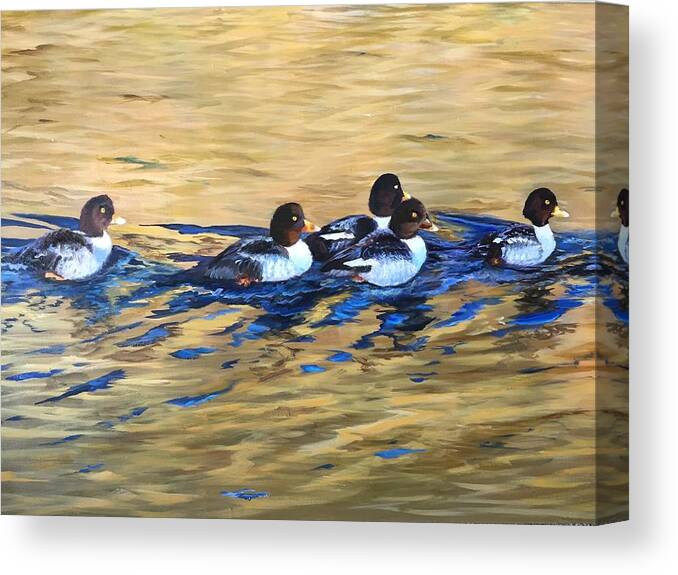 Birds Canvas Print featuring the painting Golden Eyes by Judy Rixom