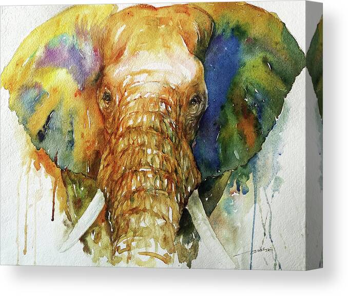 Elephant Canvas Print featuring the painting Golden Gibb by Arti Chauhan