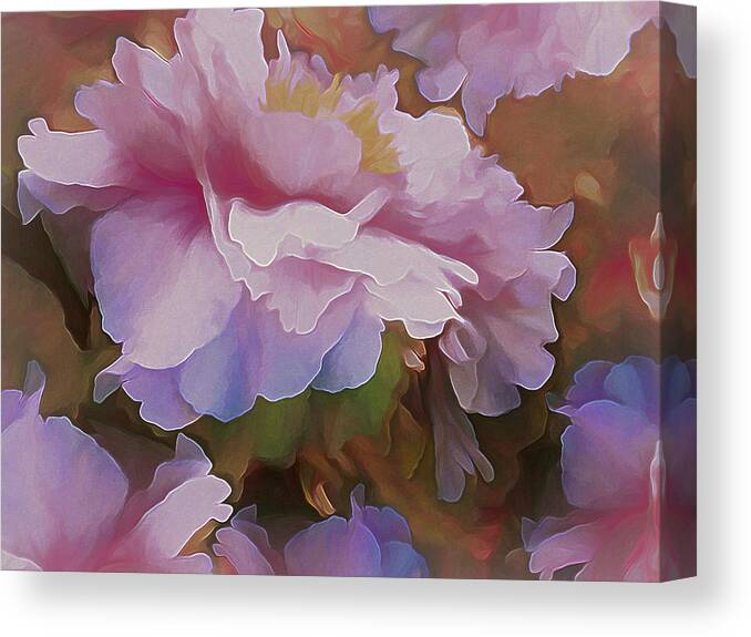 Gossamer Canvas Print featuring the mixed media Gossamer Peonies in Pink Violet and Orange by Lynda Lehmann