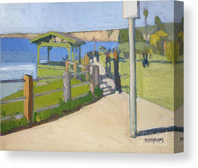 Belvedere Canvas Print featuring the painting Green Lookout Belvedere in Scripps Park - La Jolla, San Diego, California by Paul Strahm