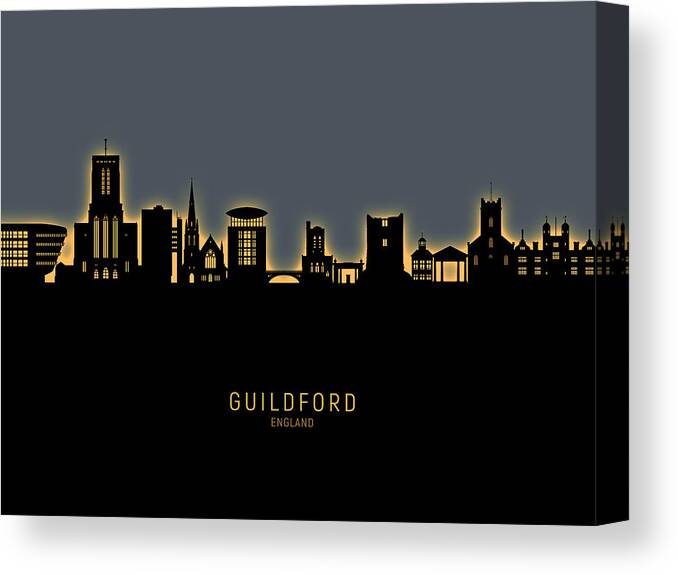 Guildford Canvas Print featuring the digital art Guildford England Skyline #42 by Michael Tompsett