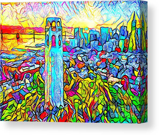 Wingsdomain Canvas Print featuring the photograph Happy Cheerful Contemporary San Francisco Coit Tower 20200829 by Wingsdomain Art and Photography