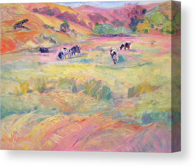 Cow Canvas Print featuring the painting Happy Cows, Tomales Bay by John McCormick