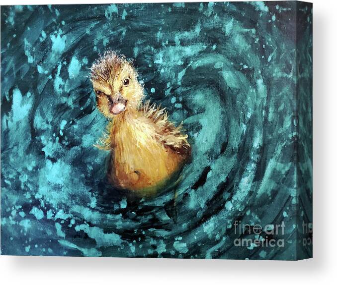Duck Canvas Print featuring the painting Happy Little Duckling by Zan Savage