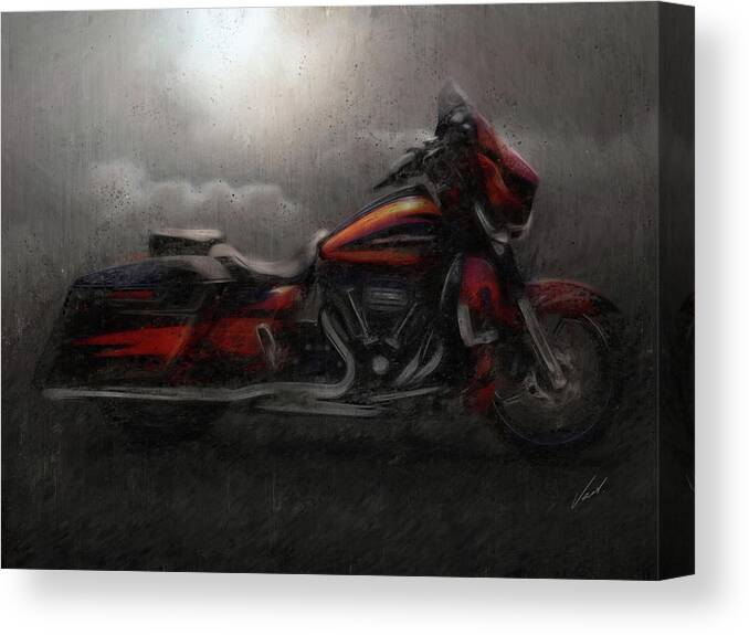 Motorcycle Canvas Print featuring the painting Harley-Davidson STREET GLIDE orange Motorcycle by Vart by Vart