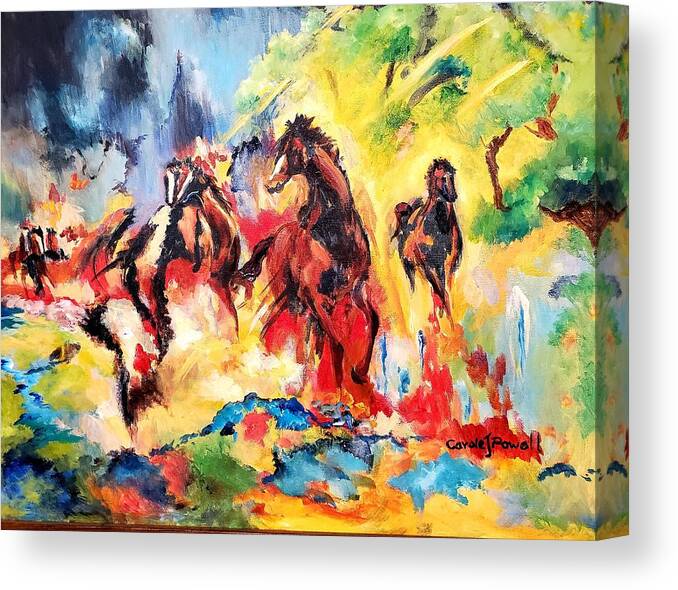 Horses In A Storm Canvas Print featuring the painting Horses in a Thunderstormtorm by Carole Powell
