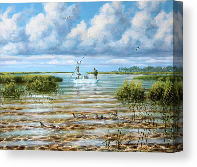 Redfish Canvas Print featuring the painting Hunting Reds by Guy Crittenden