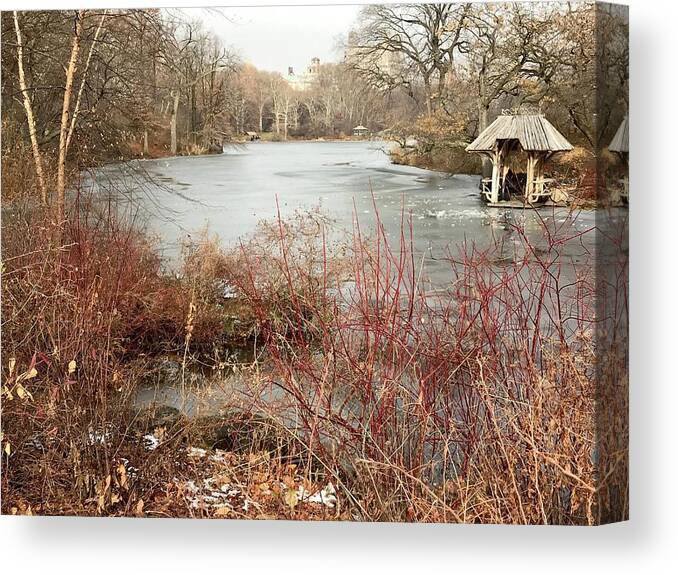  Canvas Print featuring the photograph Hut on The Lake by Judy Frisk