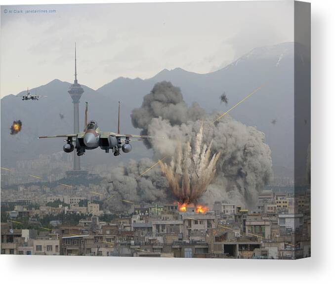 Eagle Canvas Print featuring the digital art IAF F-15Is Retaliate over Tehran by Custom Aviation Art