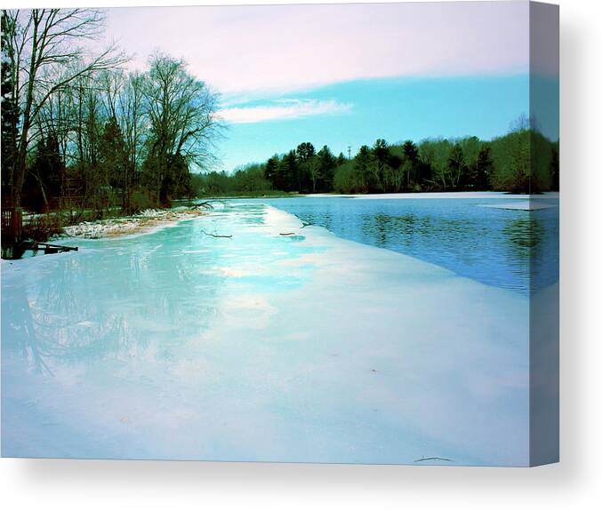 Water Canvas Print featuring the digital art Ice on the Mill Pond by Cliff Wilson