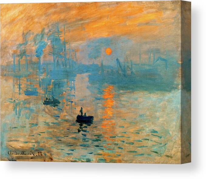 Claude Monet Canvas Print featuring the digital art Impression, Sunrise - Impression, soleil levant - blue and orange digital recreation by Nicko Prints