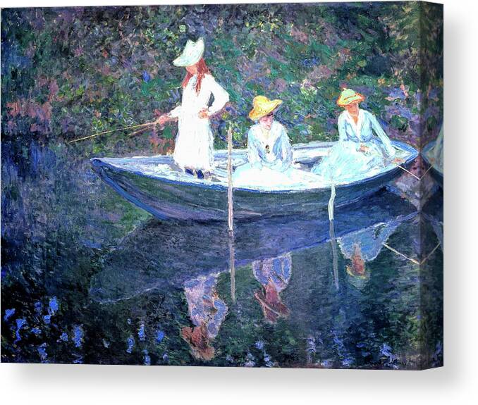 In The Norwegian Boat Canvas Print featuring the painting In the Norwegian Boat by Claude Monet by Claude Monet