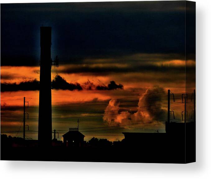 Industrial Canvas Print featuring the photograph Industrial Landscape at Sundown by Linda Stern