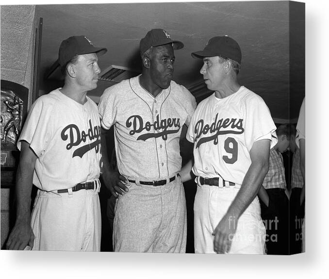 Jackie Robinson Canvas Print featuring the photograph Jackie Robinson and Pee Wee Reese by Olen Collection