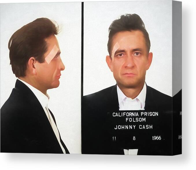 Johnny Cash Mugshot Colorized Canvas Print featuring the mixed media Johnny Cash Mugshot Colorized by Dan Sproul