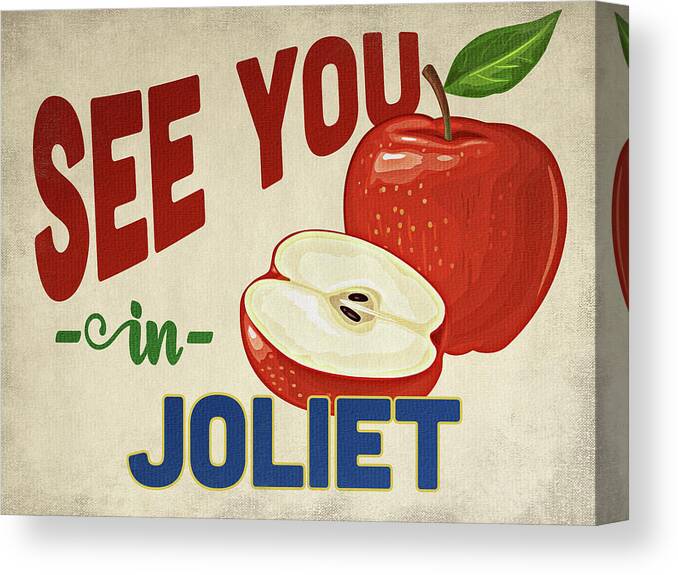 Joliet Canvas Print featuring the digital art Joliet Illinois Apple - Vintage by Flo Karp