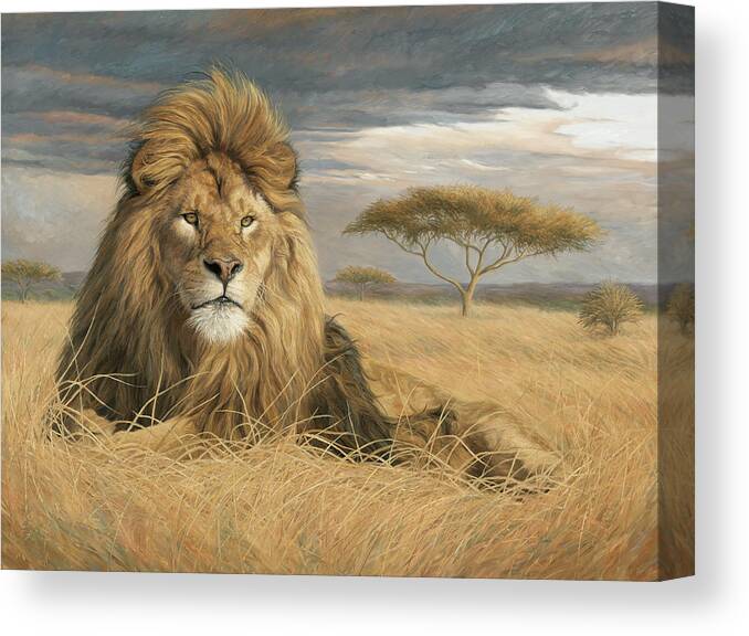 Lion Canvas Print featuring the painting King Of The Pride by Lucie Bilodeau