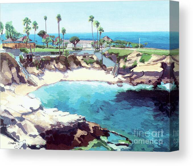La Jolla Canvas Print featuring the painting La Jolla Cove Beach La Jolla San Diego California by Paul Strahm