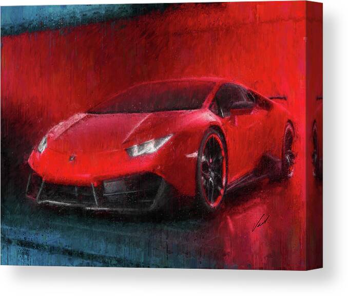 Car Canvas Print featuring the painting Lamborghini Huracan painting by Vart by Vart