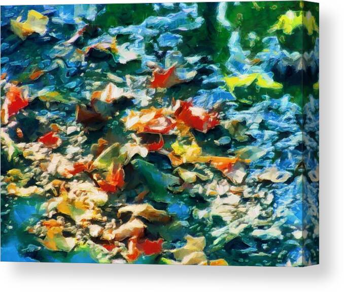 Leaves Canvas Print featuring the mixed media Leaves in the Stream 2021 by Christopher Reed