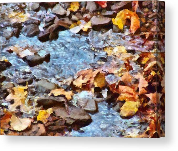 Leaves Canvas Print featuring the mixed media Leaves in the Stream by Christopher Reed