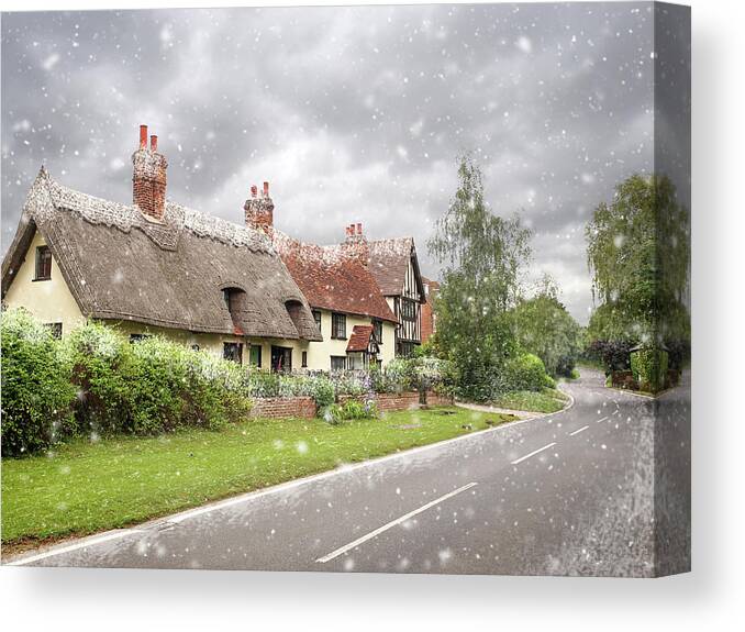 Thatched Cottage Canvas Print featuring the photograph Let It Snow - Essex Country Roads by Gill Billington