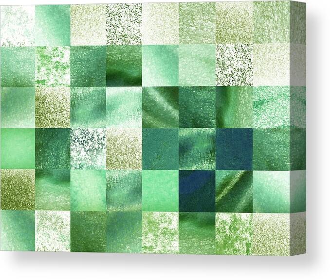 Quilt Canvas Print featuring the painting Light Green Watercolor Squares Art Mosaic Quilt by Irina Sztukowski