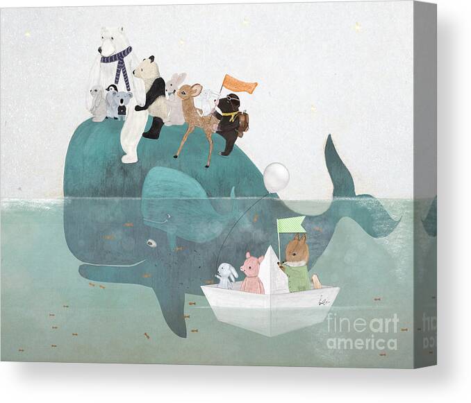 Whales Canvas Print featuring the painting Little Little Whale by Bri Buckley
